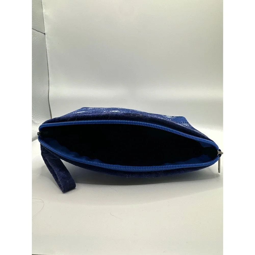 Handmade Evil Eye Wristlet Pouch Navy Blue Mystical Makeup Bag Travel Clutch